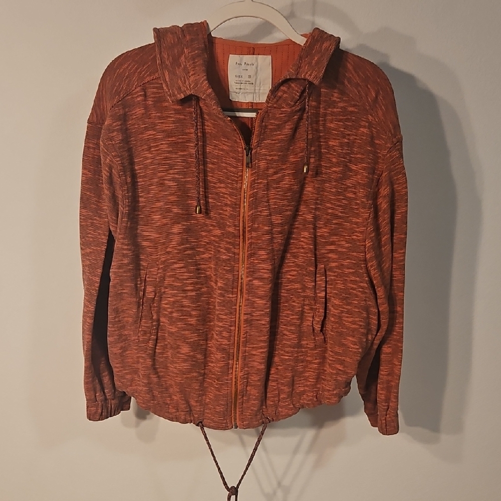 Free People Rust Zip-Up Hooded Sweater Jacket Sz S Nwot